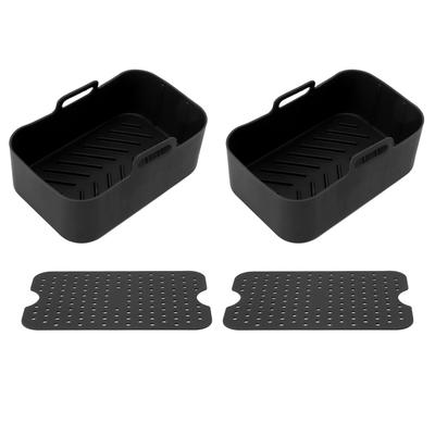 2 Sets Kitchen Fryer Silicone Basket and Mat Reusable Non Stick Rectangular Air Oven Accessories for Ninja DZ201 Foodi
