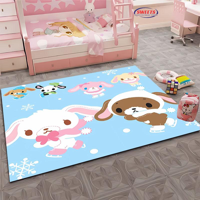 3D HD Cute Rabbits Cartoon Area Carpet,Rug for Living Room Tapete for Bedroom Sofa Kitchen Doormat Decor,Kids Non-slip Floor Mat