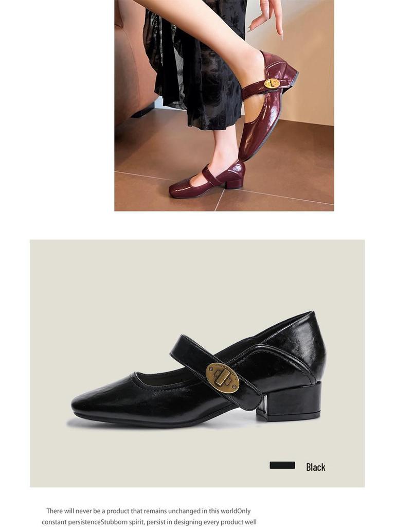 BEIJIANI 1389-1 Women's Chunky Heel Mary Janes, Square Toe, Low-Cut Ankle Strap, Spring/Autumn.
