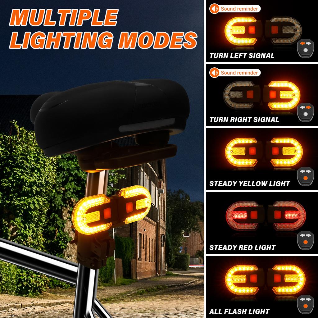 2Pcs Bike Tail Light with Turn Signal Waterproof Split Bicycle Rear Lights with 5 Modes Safety Warning Bike Lamp for Cycling