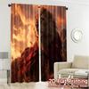 Set aus 2 flachen Druckvorhängen ohne Stange Feuriger Löwe Majestät Schicke Fensterdekoration Polyester Einfach zu installierender Vorhang Hergestellt