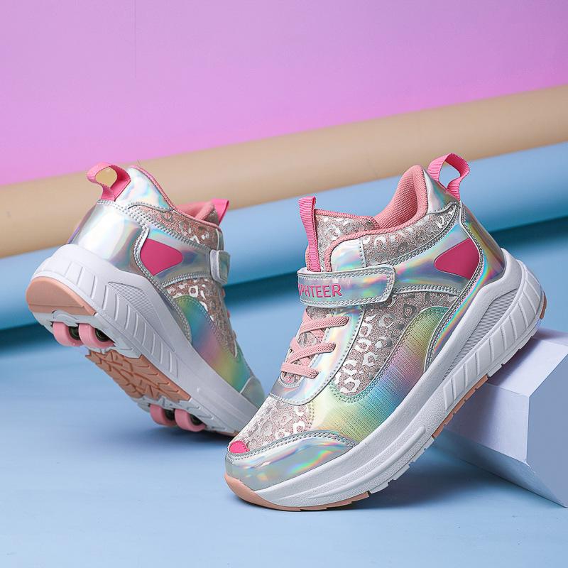 

Новые кроссовки Runaway Shoes с четырьмя колесами для девочек, кроссовки Pulley для студентов, повседневная мода, деформация, катание на роликах, подростковые коньки 29