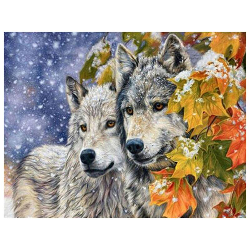 5D DIY Diamond Painting Wolf Cross Stitch Kit Full Drill Round Embroidery Animals Mosaic Art Picture of Rhinestones Decor Gift