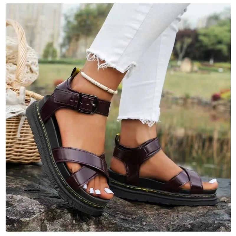 Fashion Sandals Women Suit Summer Heels Muffins Shoe Female Large Size Flat Sandals 2025 Women's Beach Fashion Black Platform Sandalias