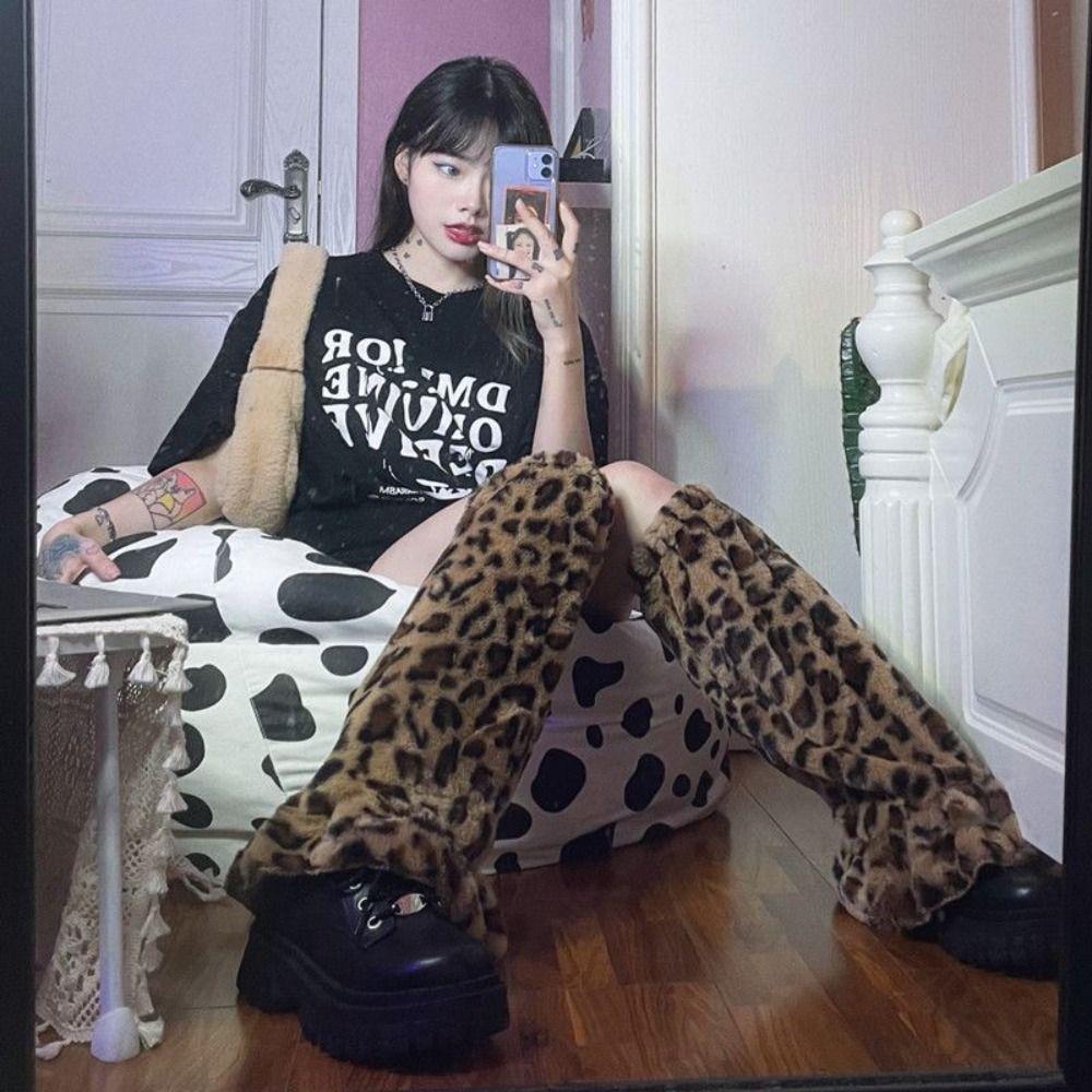 Trends Leopard Leg Warmers Gothic Knee High Leg Socks Harajuku Y2K Foot Cover  Girl