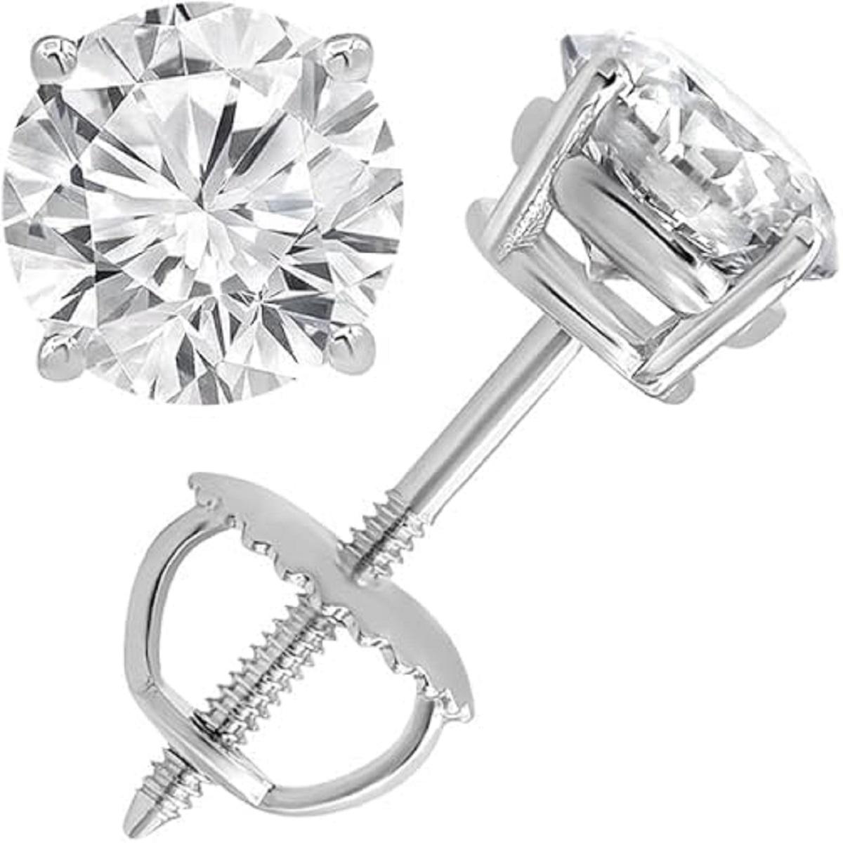 

Jewels Prim Solitaire Diamond Earrings for Women | Round Cut Lab Grown Diamond Studs | 14K White Gold Earrings with Screw Back By Teena Gems 15MM серебряный
