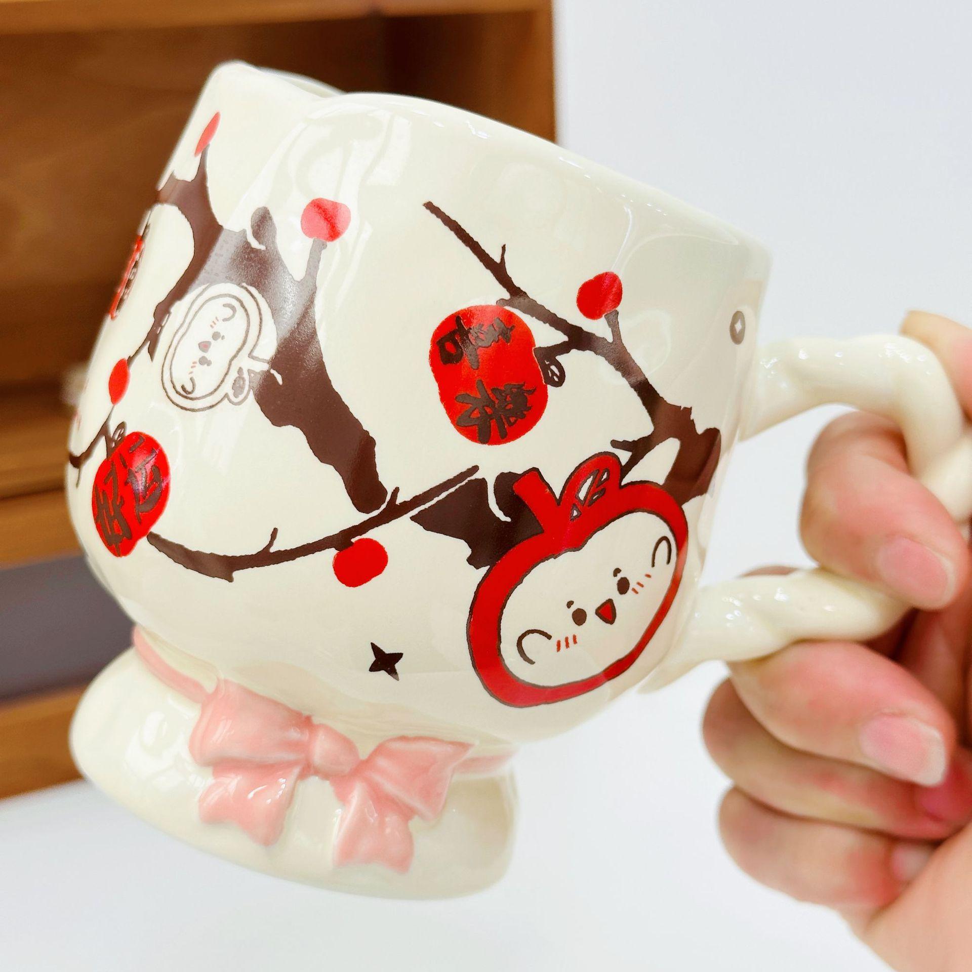 Большой объем Водяная кружка Студенческая кружка Кружка Очаровательный бант На высоких ножках Керамическая кружка с крышкой Кружка Высокий внешний вид Прочный Прочный 480ML