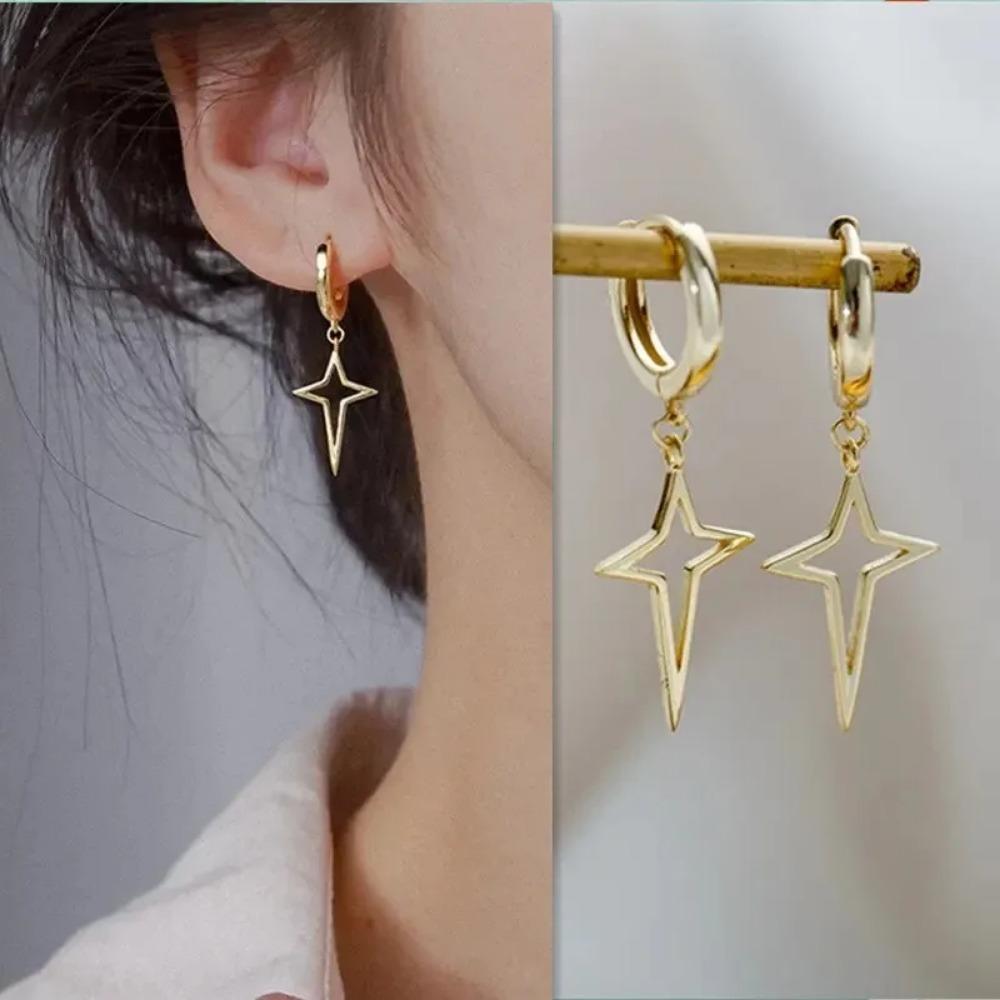 New Fashion Silver Color Pentagram Earrings for Women Charm Hollow Five-pointed Star Stainless Steel Dangle Earrings Jewelry