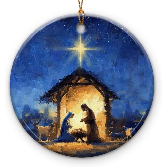 Nativity Scene Ornament 2025 - Mother Mary, Saint Joseph & Jesus Tree Decoration, O Holy Night Ornament - Nativity Xmas Decor, Catholic Religious