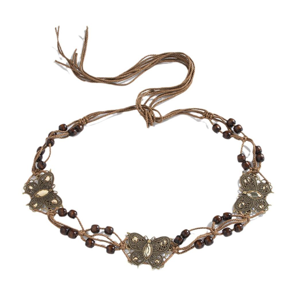 Boho Style Butterfly Rhinestone Knotted Ethnic Style Handmade Wooden Beads Women's Belt Casual Vacation Style Waist Rope