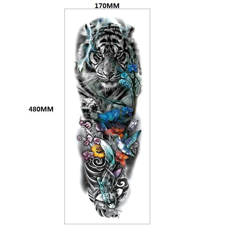 Lion Tiger Head Large Pattern Waterproof Full Arm Tattoo Sticker Flower Arm Large Pattern Water Transfer Wind Sticker