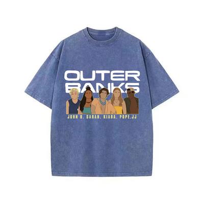 Outer Bank Printed T-shirt Couple Fashion Sports t-Shirt Harajuku Casual Top Retro Washed Vintage T-shirt