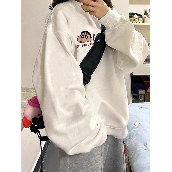 Fleece new crayon small new crew neck sweater men's and women's Korean version loose lazy wind wholesale coat