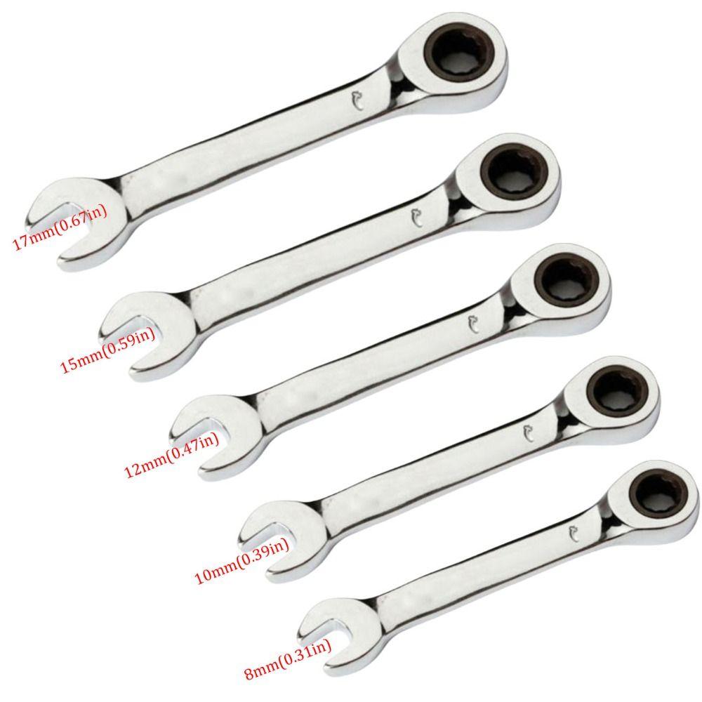 CR-V Steel Stubby Ratcheting Combination Wrench 8mm-17mm Ratcheting Spanner  Mechanical Repair