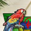 Willkommen im Paradies Schild Hawaiianischer Papagei Holzschild Hängend Sommer Hibiskus Tropisches Schild für Strand Poolparty Haustür Veranda Eingangsbereich Wanddekor
