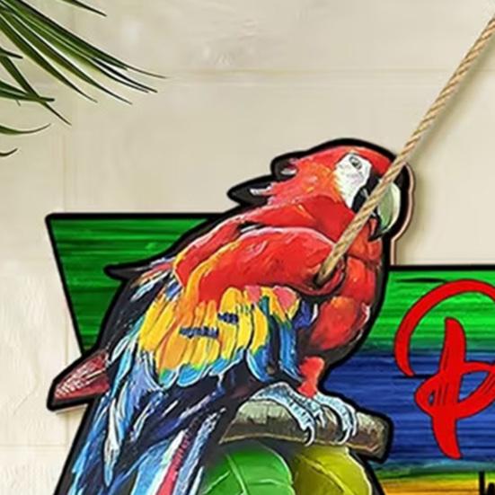 Willkommen im Paradies Schild Hawaiianischer Papagei Holzschild Hängend Sommer Hibiskus Tropisches Schild für Strand Poolparty Haustür Veranda Eingangsbereich Wanddekor