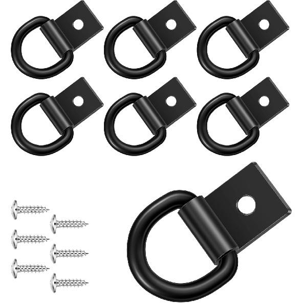 Garini Black D Ring Tie Down Anchors,6Pcs Heavy Duty D Ring With Screws,Surface Mount Hooks Securing Cargo For Trailer, Truck Bed Or Deliveries