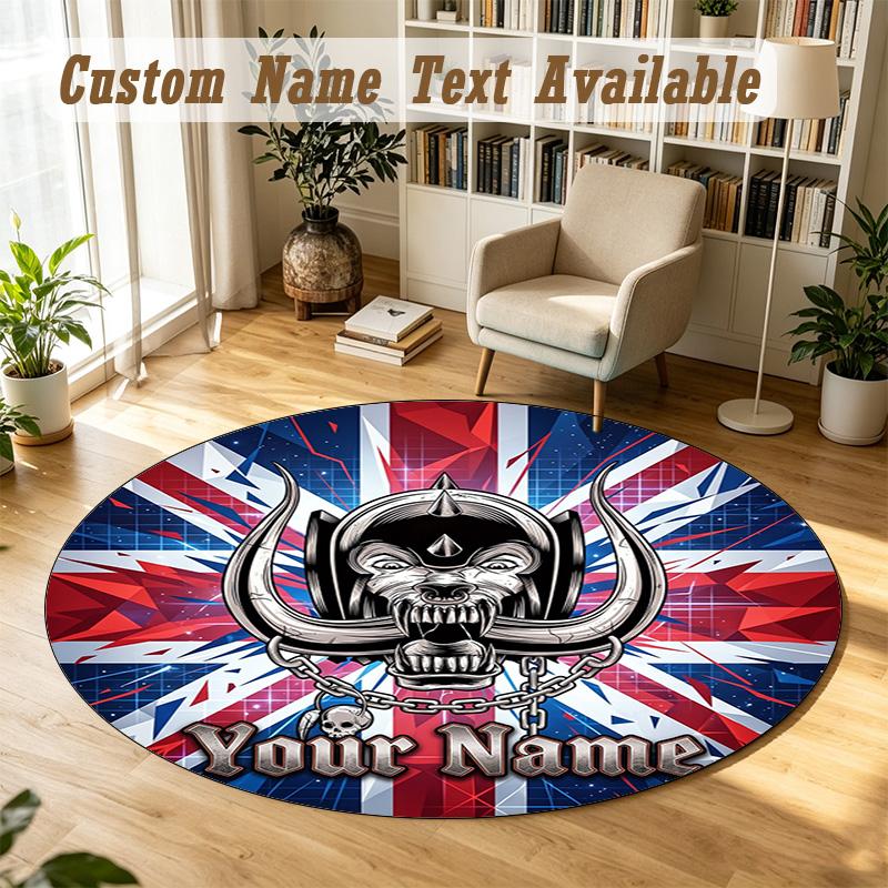 Round Rug Custom NameMotorhead Pattern Non Slip Carpet Home Floor Decor