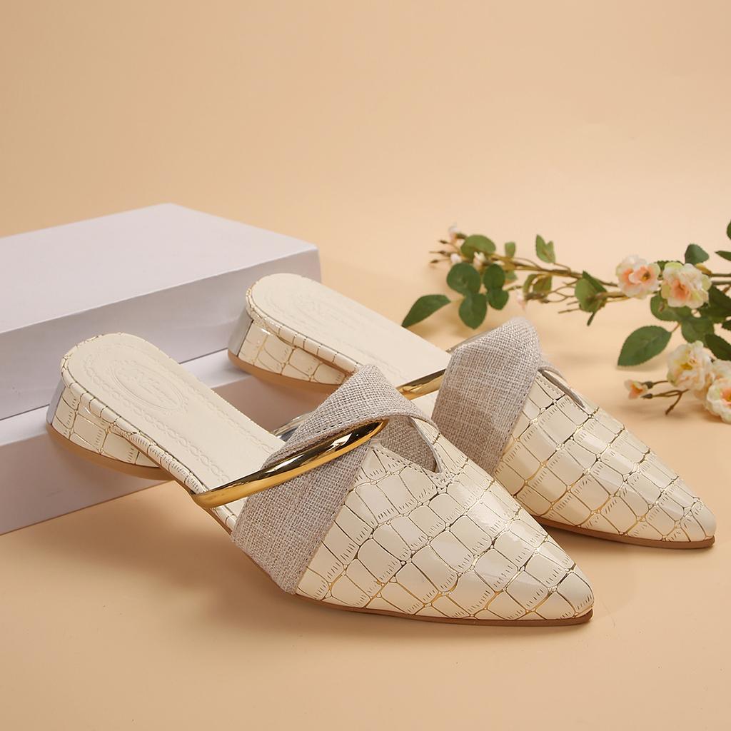 Women's Checkered Leather Upper Pointed Toe Slippers Fashion Casual Commuting Outdoor Designer Large Size Women's Shoes