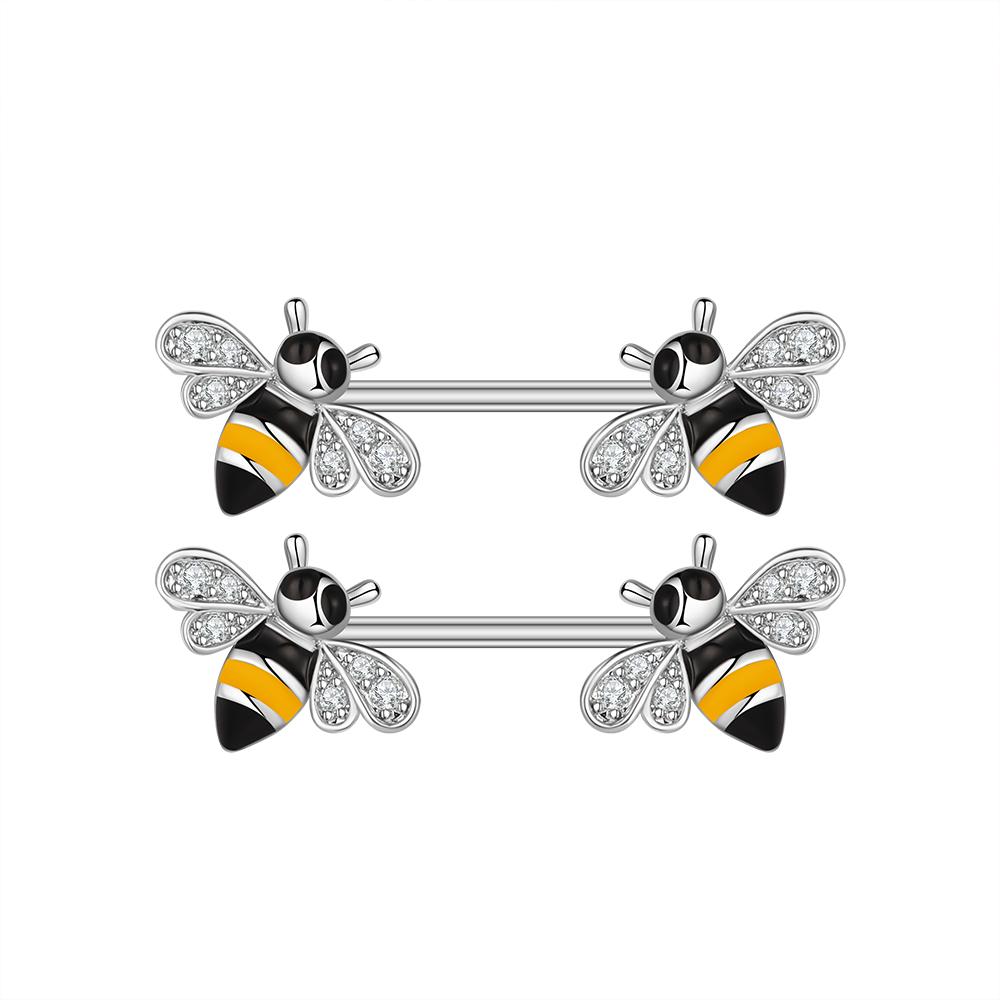 2pcs Butterfly Nipple Piercings Rings 16mm Length Bar Barbell Steel Crystal Nipple Shield Cover Heart Flower Tongue Body Jewelry