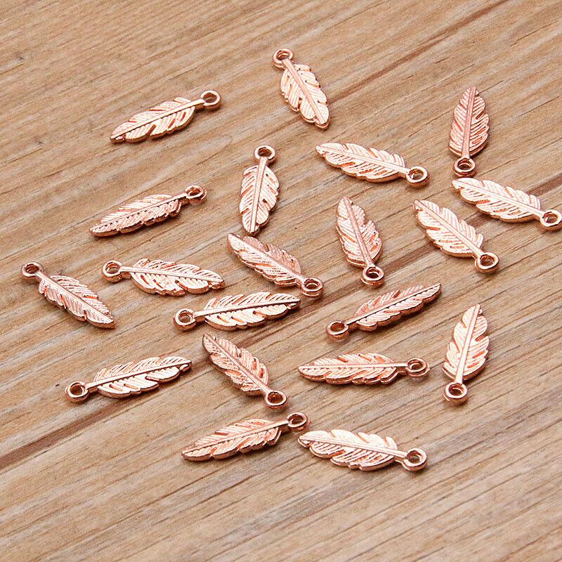 50 шт. 5*15 мм подвески в виде листьев подходят для ювелирных изделий, подвески, подвески, поделки, ремесло ручной работы Rose gold