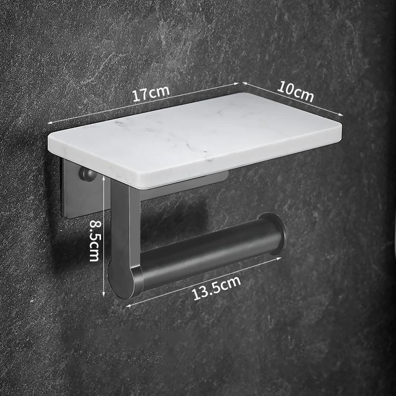 White/Black Marble Bathroom Paper Towel Holder Aluminum Wall-mounted Phone Rack Roll Tissue Shelf Bathroom Accessories