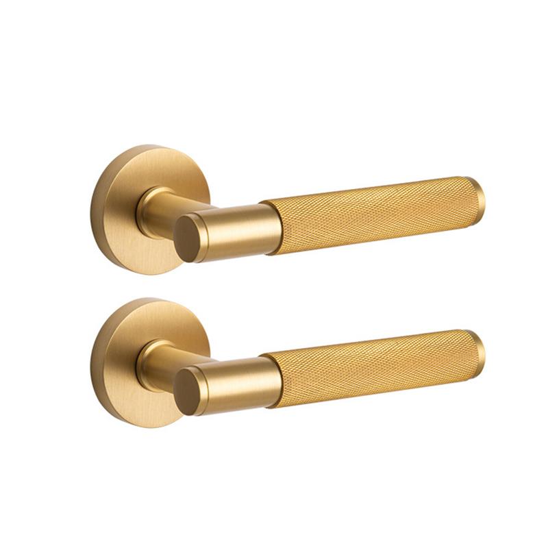 Coffee Bronze Brass Keyless Knurled Lever Door Handle Lock Set for Bathroom & Bedroom