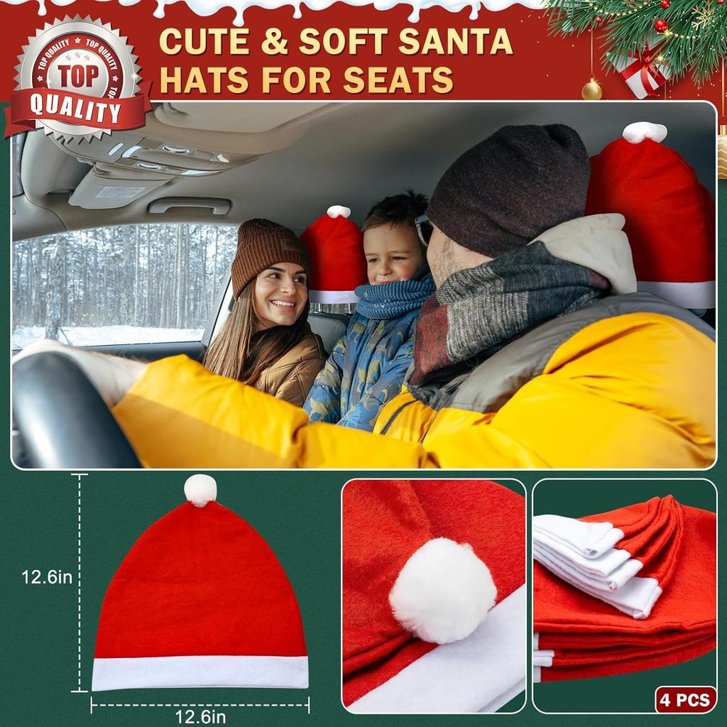 16.7 Inch Dark Brown Christmas Reindeer Car Kit - Reindeer Car Kit With 4 Adorable Car Seat Santa Hat, Christmas Decorations Perfect For Various Car
