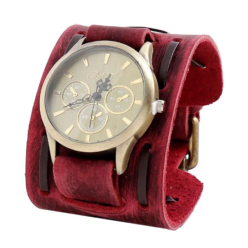 Men Watches Punk Retro Decorative Wide Strap Quartz Watch Male Clock Leather Bracelet Male Quartz Wristwatch Relógios Masculino