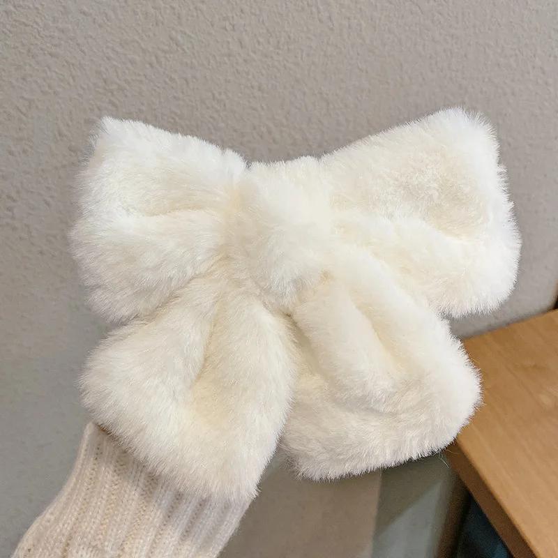 

Autumn and Winter Enlarged Plush Bow Girl s Hair Clip for Women s Fashion Soft Warm High Grade Sweet Elegant Hairs Accessories белый