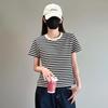 Women's High-End Hong Kong Style Black & White Striped Loose Summer T-Shirt