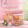 moin moin Dollhouse Miniature DIY Kit Scale Instructions Pink Flower Shop Antique Design with Cherry and Rose LED Light Music Box Acrylic Case Set,