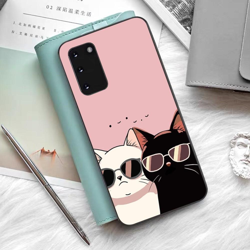Cartoon Cute Cats Background Phone Case Silicone PC+TPU For Samsung S10 20 30 22 23 24 Plus Lite Ultra Cover