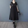 Short Sleeve Plus Size Black Vintage New In Dresses for Women Casual Loose Long Summer Dress