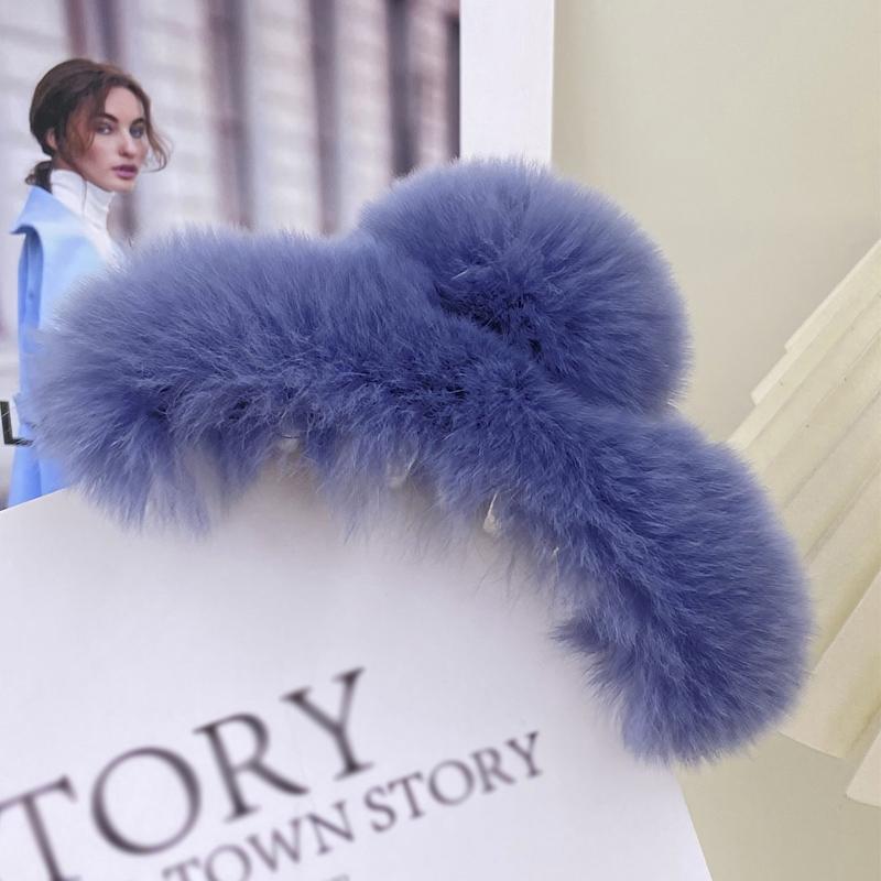 1ks Přírodní králičí kožešina Zimní chlupatá spona do vlasů