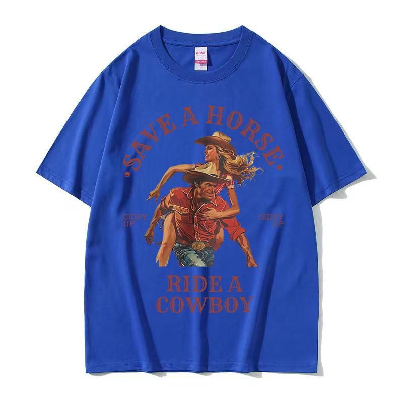 

Save A Horse Ride A Cowboy Принт Футболка Чоловіки Жінки Харадзюку Мода Вінтажний Круглий Виріз Футболки Повсякденний 100% Бавовна Оверсайз Футболка L