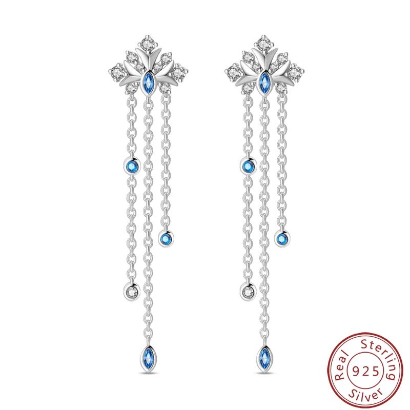 Women's Romantic 925 Silver Snowflake Star Shining Zircon Christmas Winter Earrings Fit Wedding Party Exquisite Jewelry