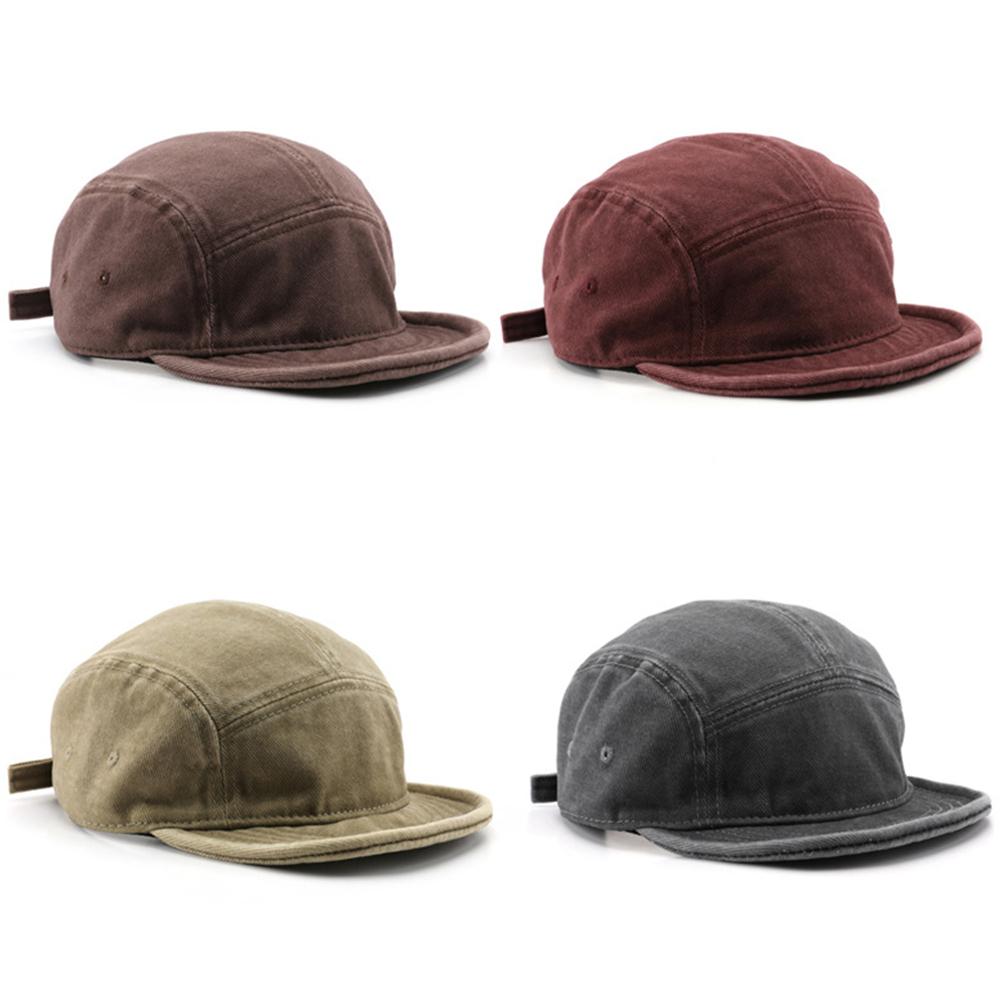 Unisex gewaschene Baumwolle 5-Panel-Kappe Vintage flacher Schirm Streetwear Camp Cap