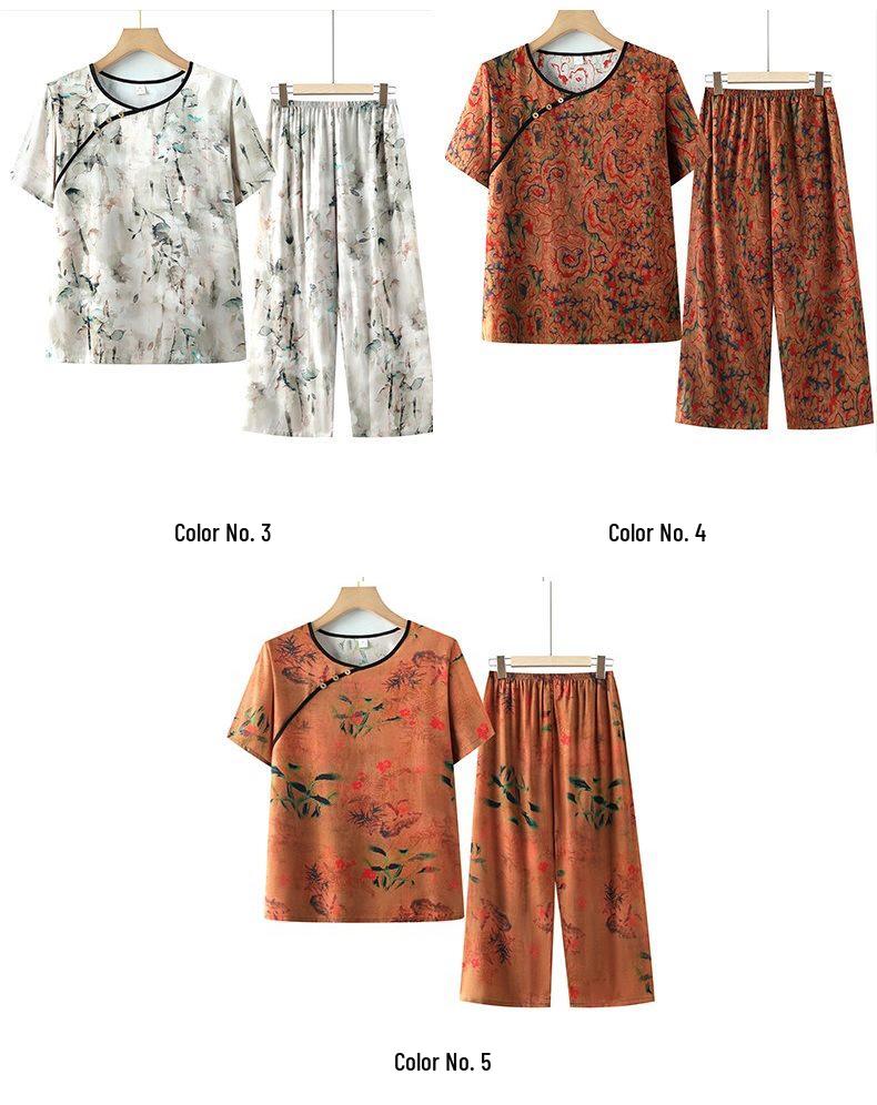 Elderly Women's Short Sleeve Summer Top & Pants Set - Lightweight Grandma Clothing