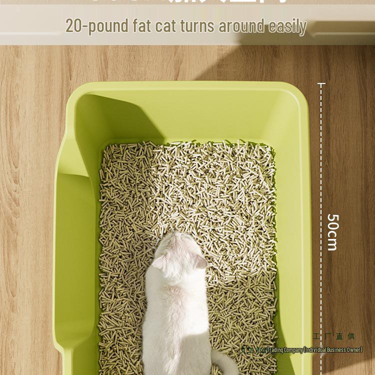 Anti-Splash Open-Top Cat Litter Box with Deodorant for Large Cats