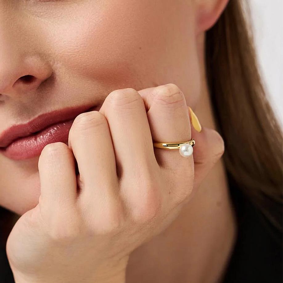 Jiedin European and American stainless steel pearl rings niche rings titanium steel hand jewelry rings