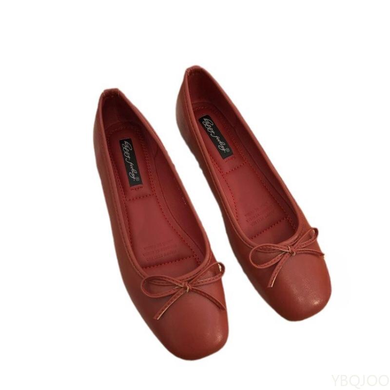 2025 Ladies retro soft soled Shoes Round toe shallow mouth Flats Butterfly knot elegant bean shoes Durable comfortable lazy flat