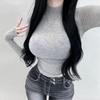 Elegant Slim Fit Sheer Long Sleeve High Neck Bodycon T-Shirt for Women - Korean Autumn/Winter Style