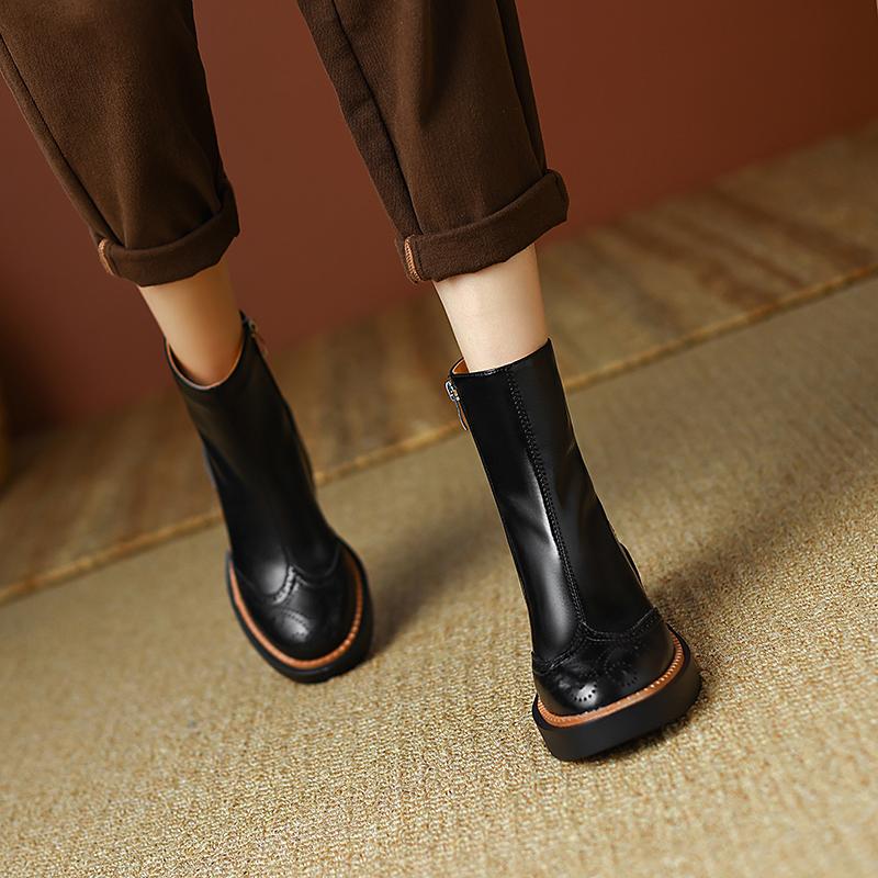 Fashion Autumn Winter Women Boots Round Toe Chunky Heel Women Shoes Solid Ankle Boots Platform Shoes Retro Bullock Chelsea Boots