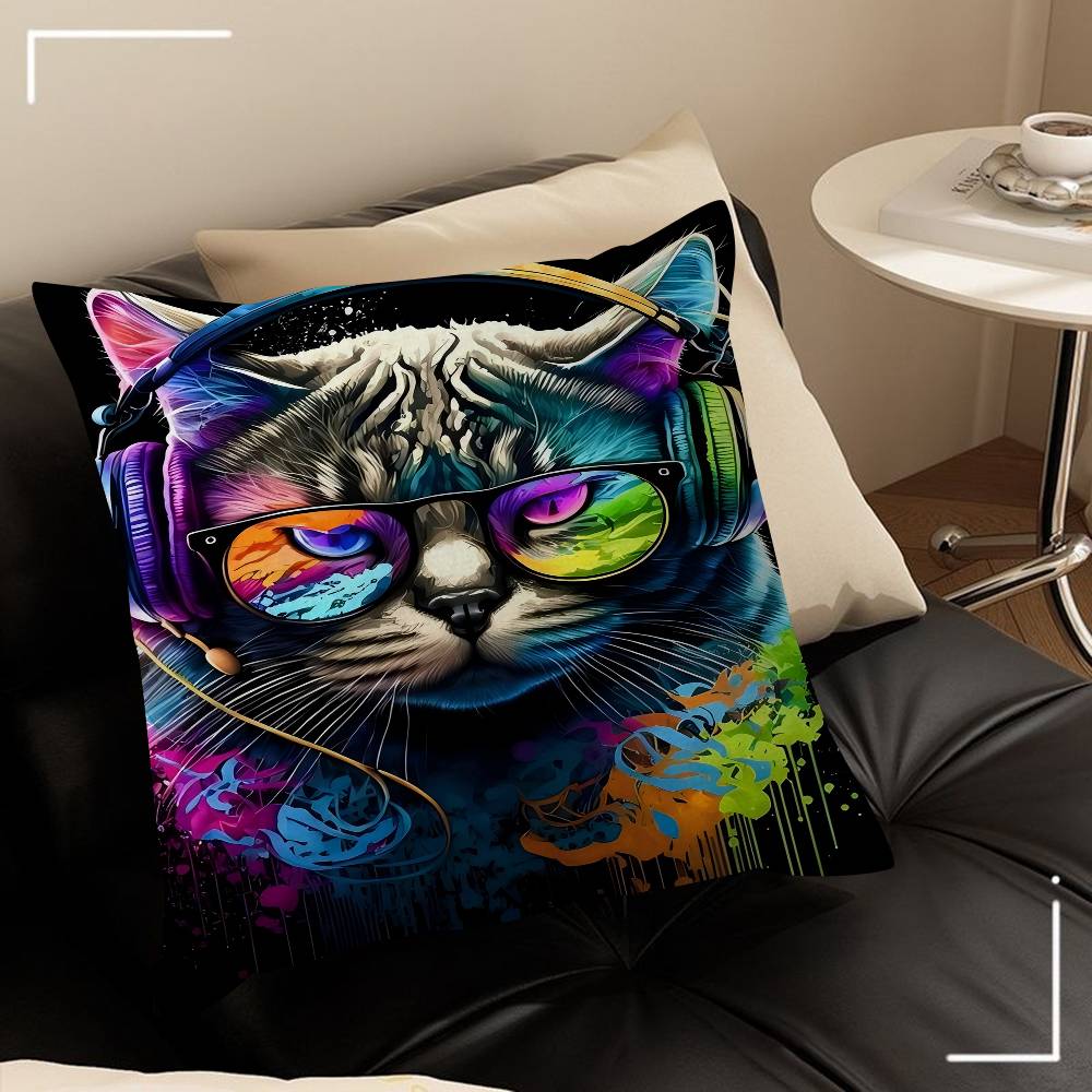 Animal Monkey Cat Dog Headphone Dj Music Pillowcase Toon Gift Cushion Cover Bedroom Home Sofa Chair Seat Decor Pillow Case
