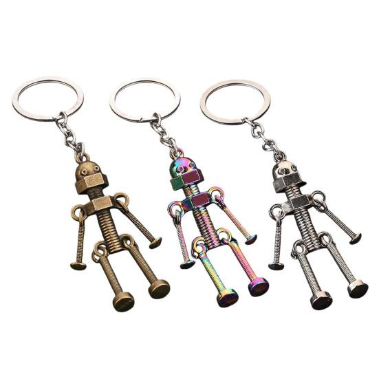 Metal Robot Keychain Vintage Movable Joints Screw Robot Key Ring Pendant