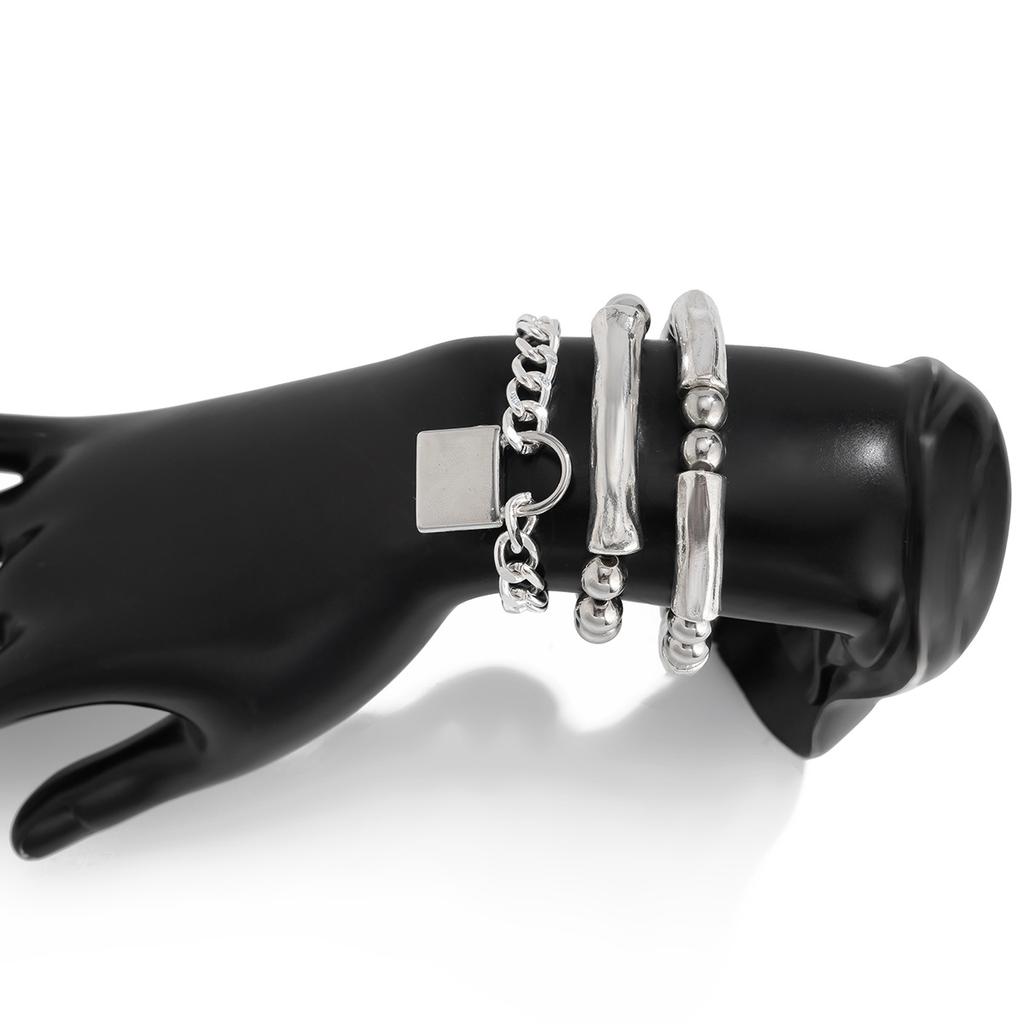 1SET Punk Wind Lock Pendant Bracelet Personalized Metal Elbow Beaded Elastic Jewelry Women