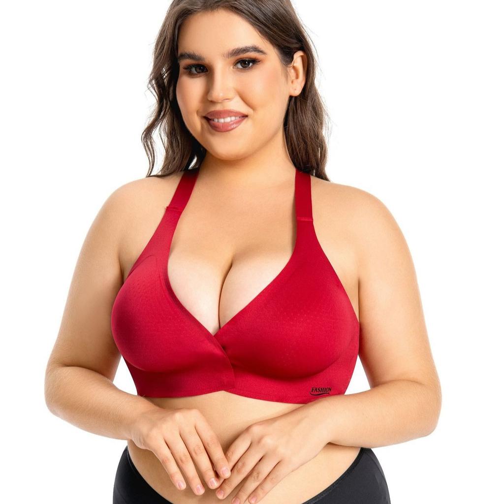 European and American Seamless Back Bra Full Cup Without Steel Ring Push Up Bra for Large Breasts with Front Buckle