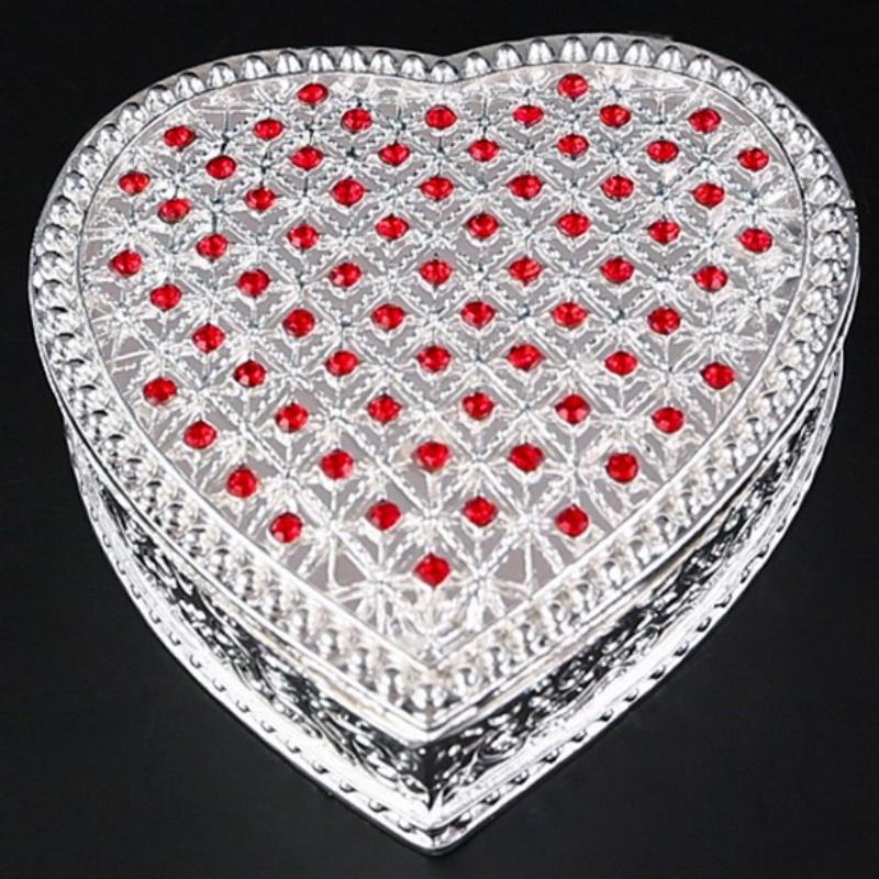 Mini Jewelry Storage Box Bracelet Organizer,Exquisite Heart Shape Inlaid Gem Alloy Ring Storage Jar Dresser Display Couple Gifts