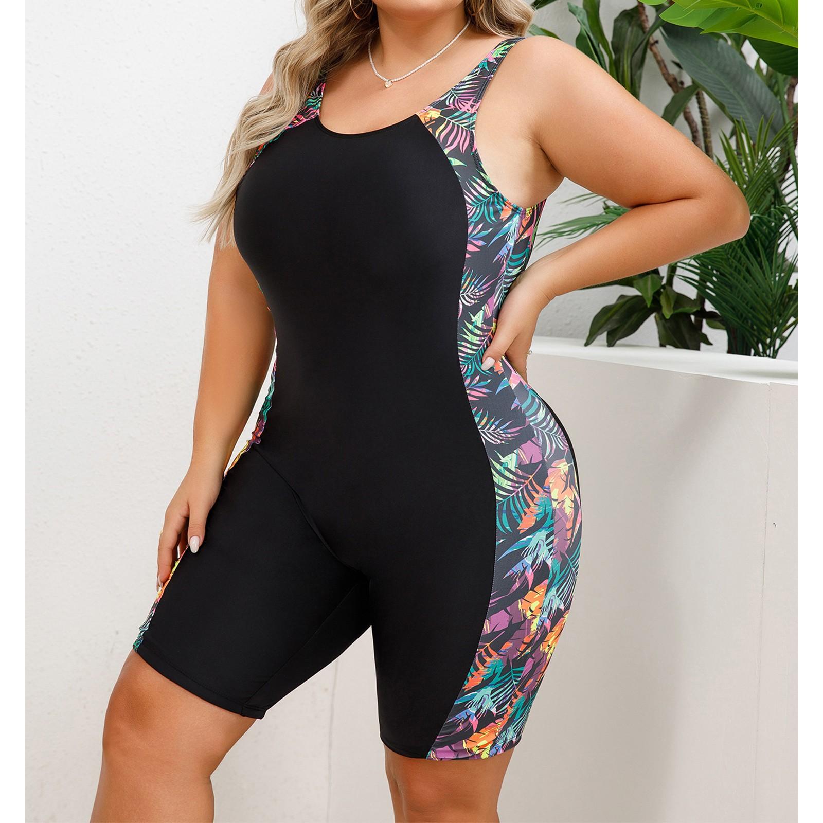 

Женский слитный купальник большого размера, Спортивный, Закрывающий до колен, Приталенный, Спортивный купальник с плоским углом XXL